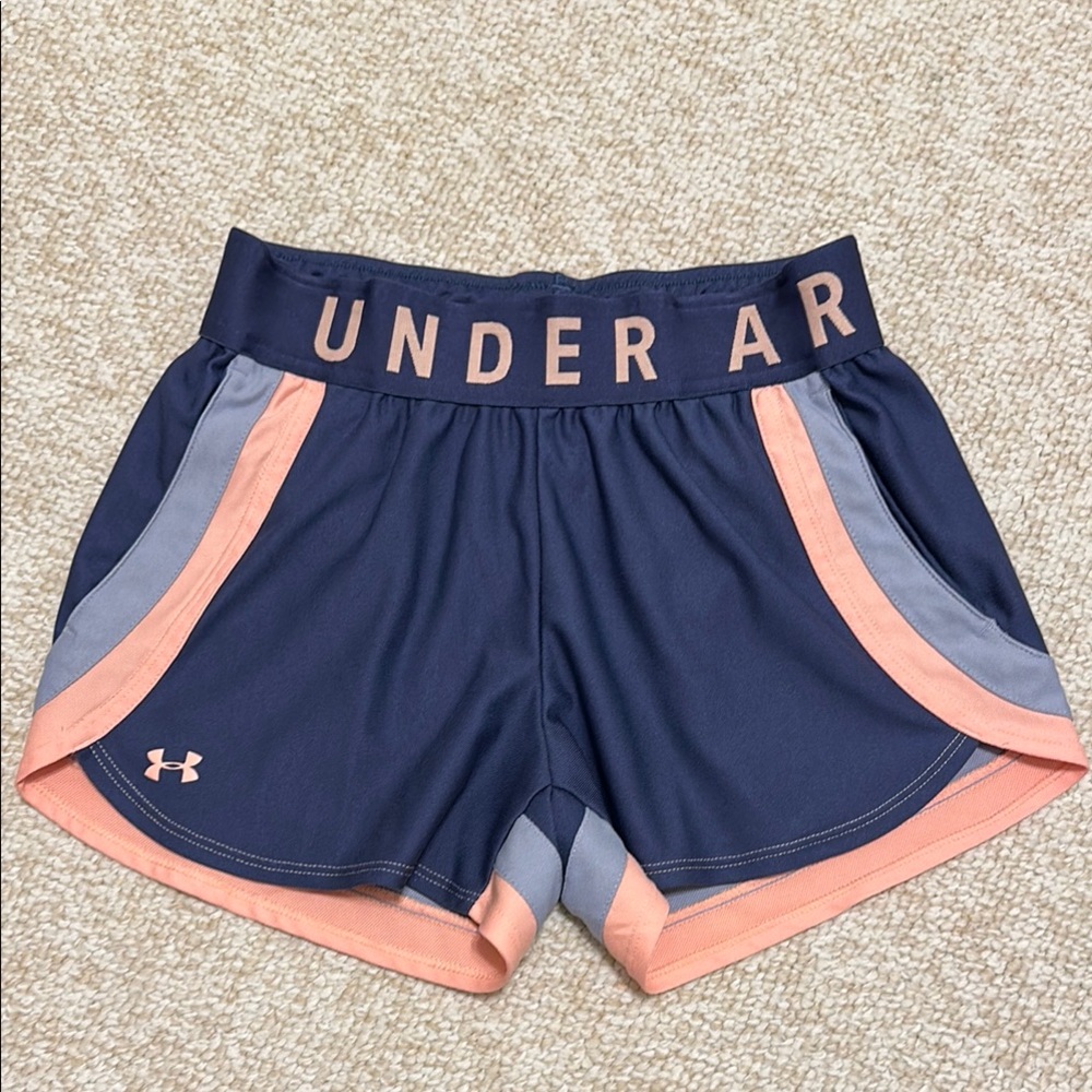 Under Armour Women's Navy and Peach Shorts Size Extra Small